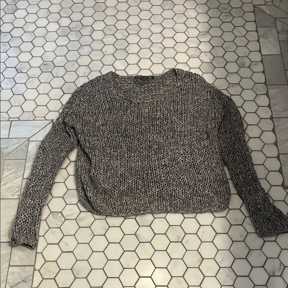 Vince grey and White Crew Neck Sweater. Hand knit